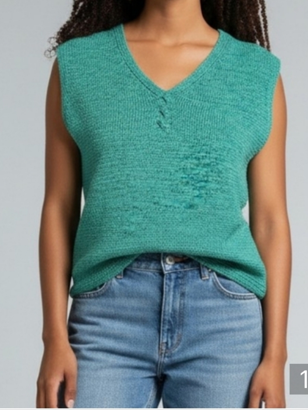 Pendleton Vintage Sleeveless Cotton V-Neck Knit Tank in Teal S